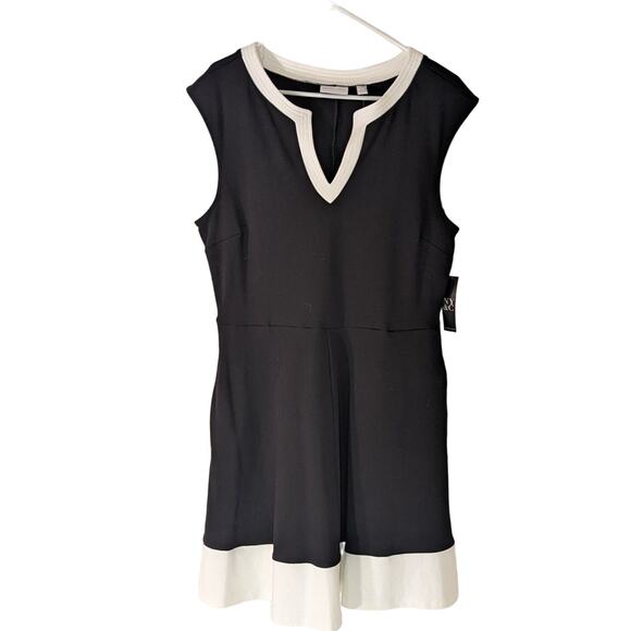 New York & Company Dress Womens L Midi Sleeveless Flare Cotton Black NWT - Picture 1 of 8